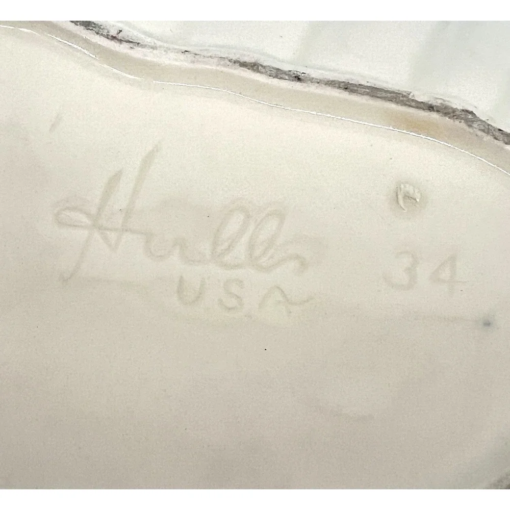 HULL Vtg Avocado Ombre Green #34 Platter Bowl Scalloped Edges Signed USA 10